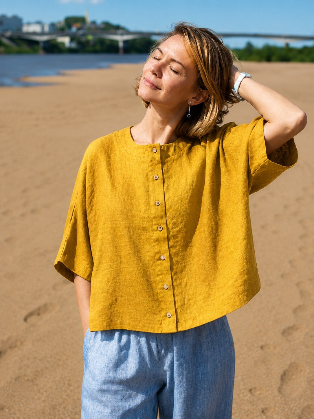 Women’s Mustard Yellow Cotton Casual Top