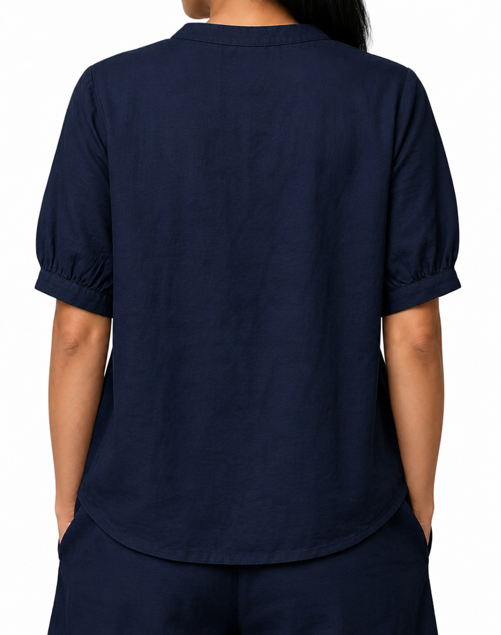 Women’s Navy Blue Solid Short Sleeve Tops