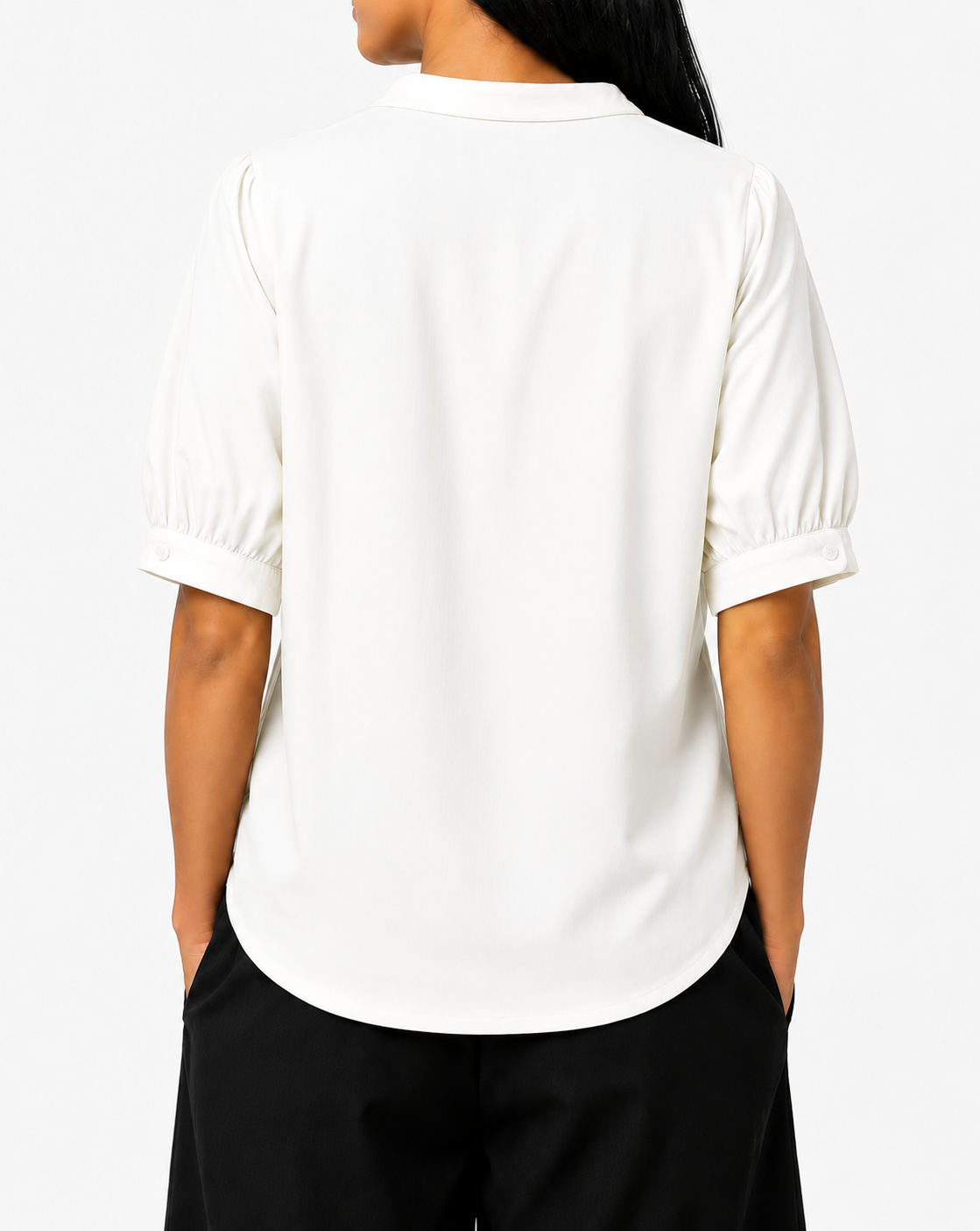Women’s Cotton White Mandarin Collar Short Sleeve Casual Top