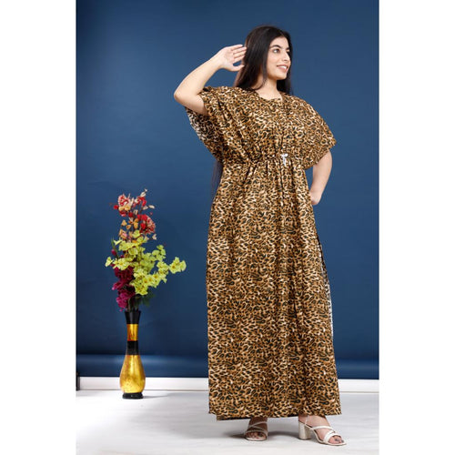 Trendy Animal Print Maxi Nightgown - Comfortable Kaftan Style Loungewear