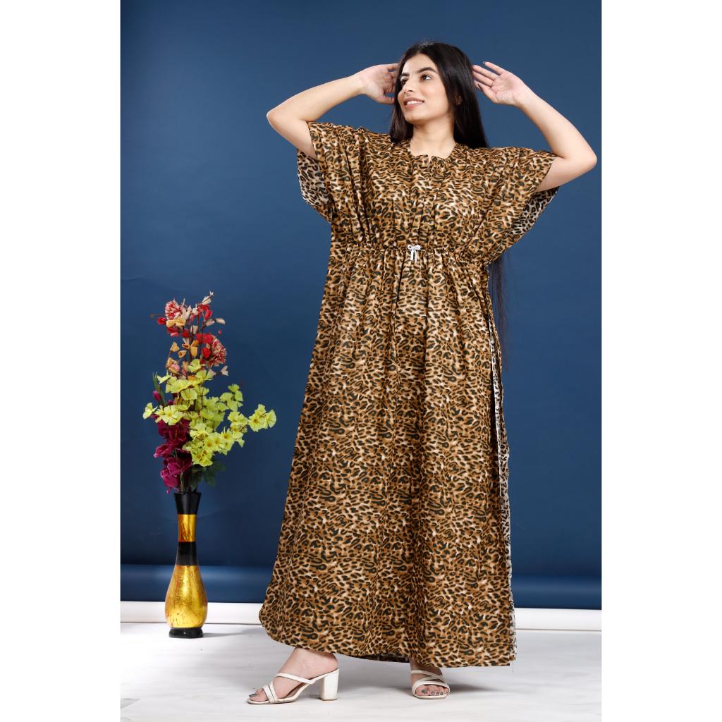 Trendy Animal Print Maxi Nightgown - Comfortable Kaftan Style Loungewear