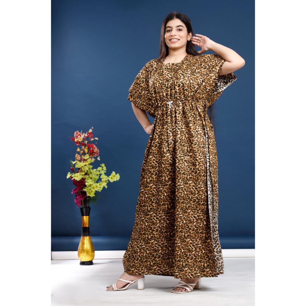 Trendy Animal Print Maxi Nightgown - Comfortable Kaftan Style Loungewear