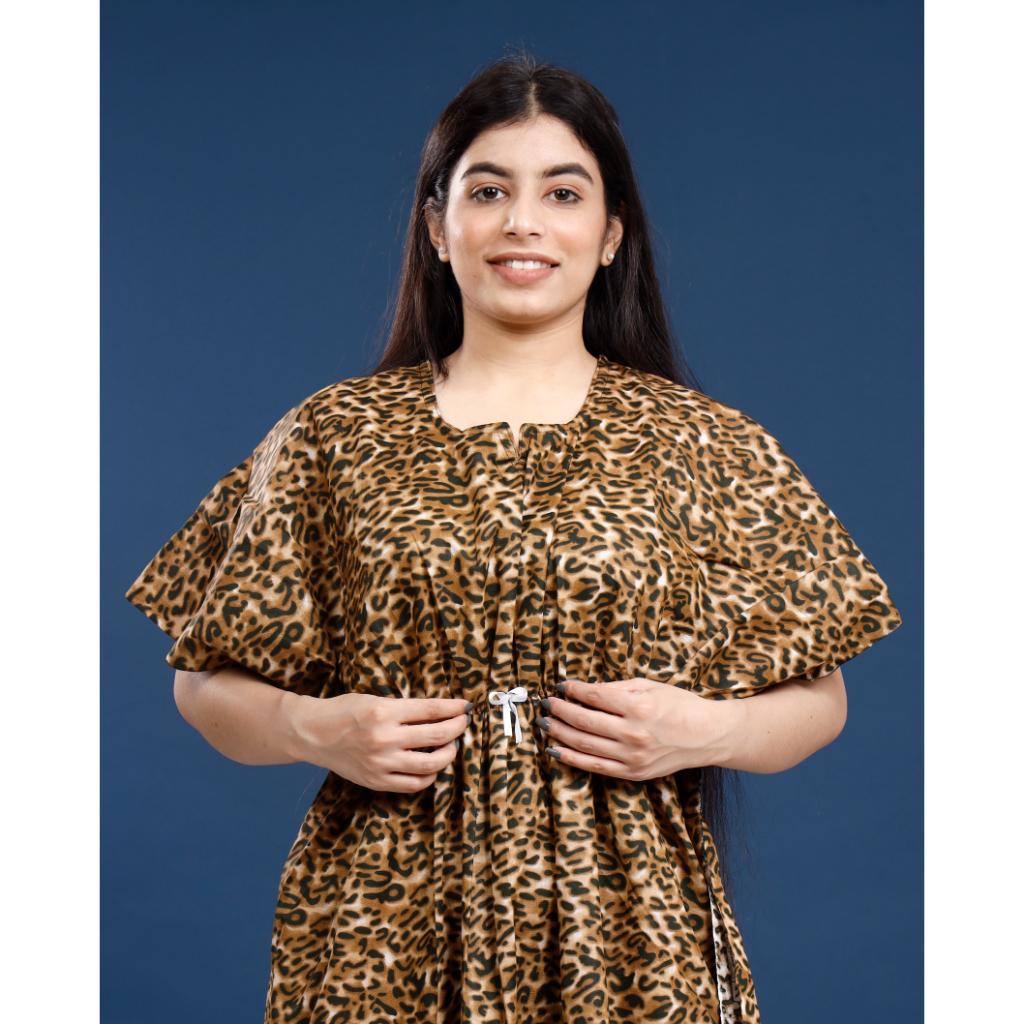 Trendy Animal Print Maxi Nightgown - Comfortable Kaftan Style Loungewear