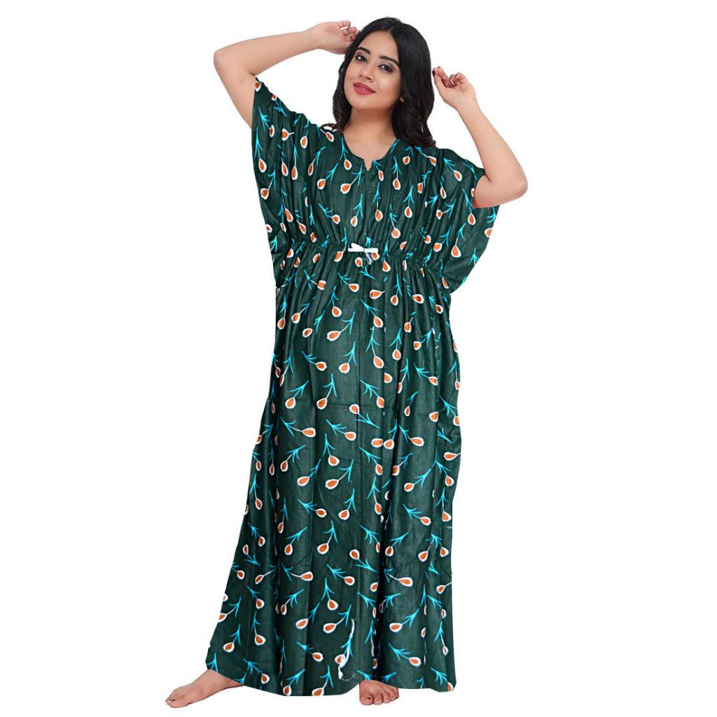 Stylish Floral Print Maxi Nightwear - Full Length Kaftan for Women