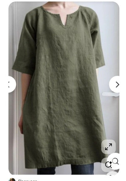 Women’s Solid Olive Green A-Line Kurti | 3/4 Sleeve V-Neck Casual Straight Kurta