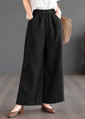 Women’s Solid Black Wide Leg Pants | High Waist Elasticated Casual Palazzo Trousers with Pockets