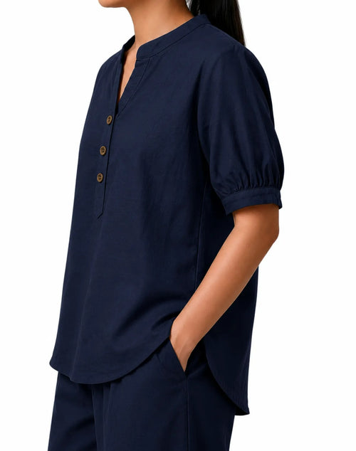 Women’s Navy Blue Solid Short Sleeve Tops