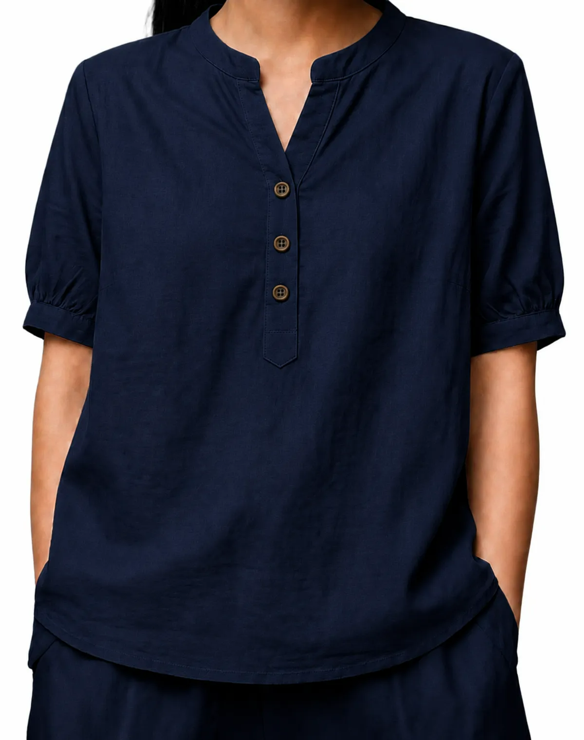 Women’s Navy Blue Solid Short Sleeve Tops